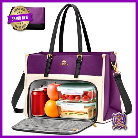 Handbags - PU Leather Laptop Tote with Insulated Lunch Compartment Professional Work Bag